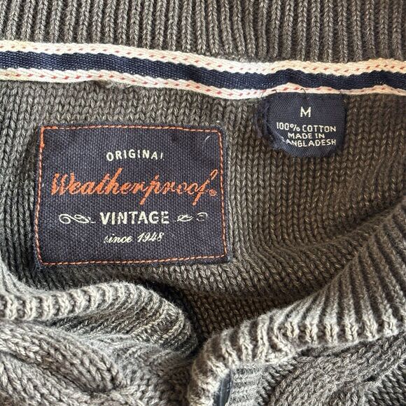 Men’s Cardigan Original Weatherproof Vintage Gray Cotton Grandpa Sweater Size M - Picture 9 of 11